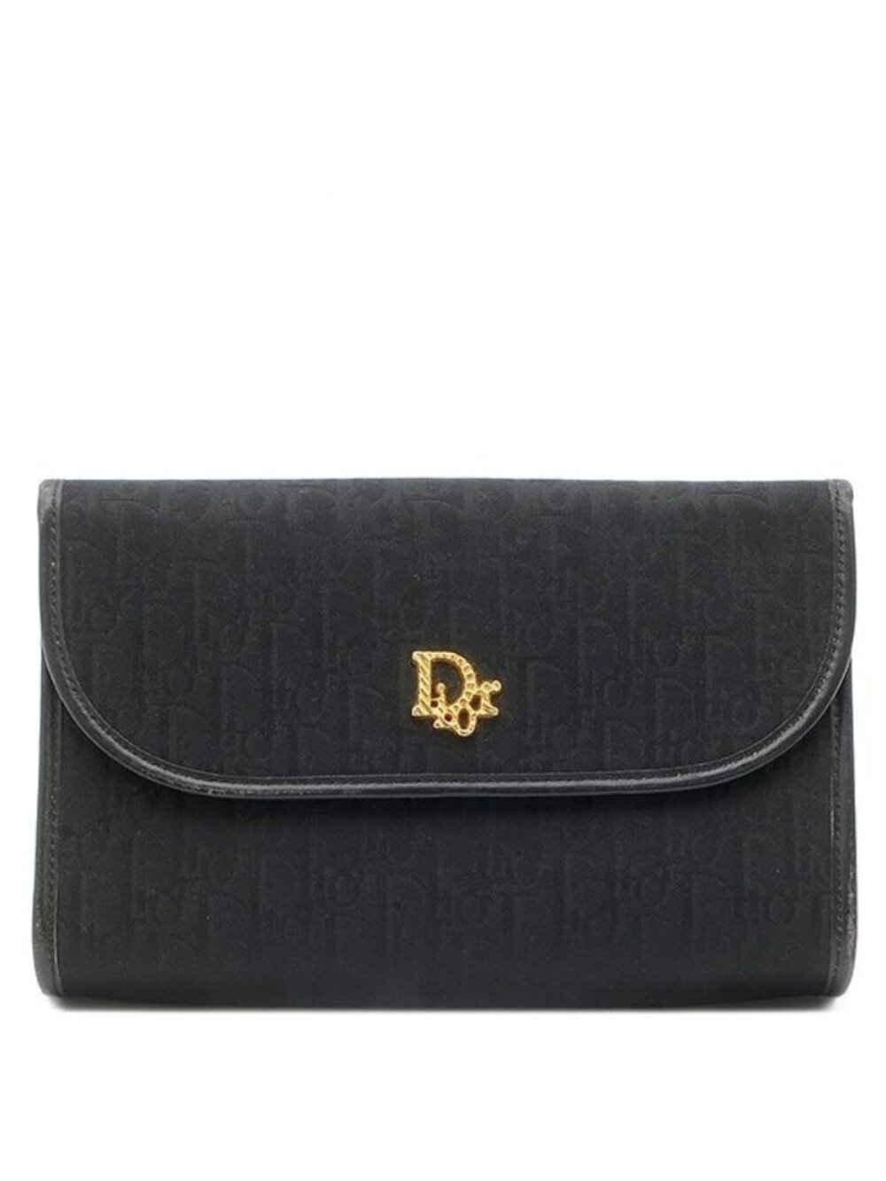 Dior Shoulder Bag Trotter Pattern Chain Canvas Leather Black Gold All Over Print